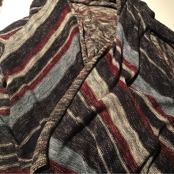 Free People Big Trail Poncho Cardigan Sweater Linen Blend Blue/Red/Gray XS - Picture 8 of 14